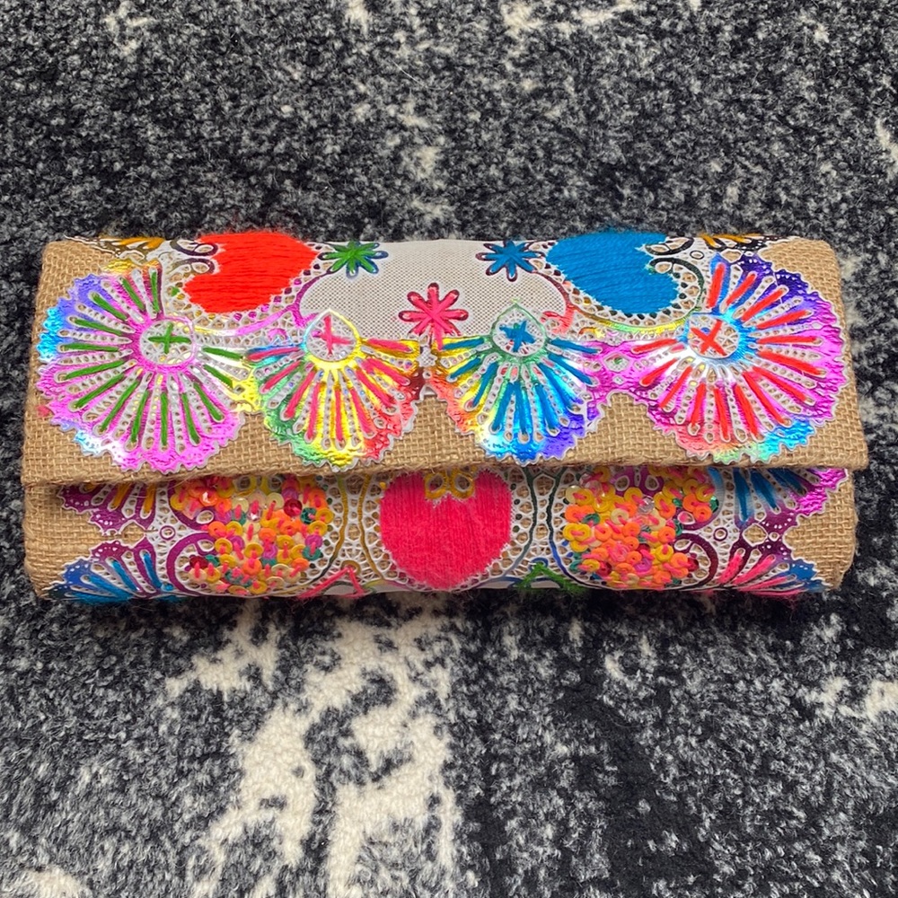 Neon handcrafted embroidered clutch